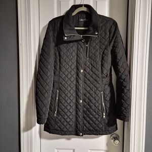 Calvin Klein Women's Black Quilted Coat with Zip Pockets